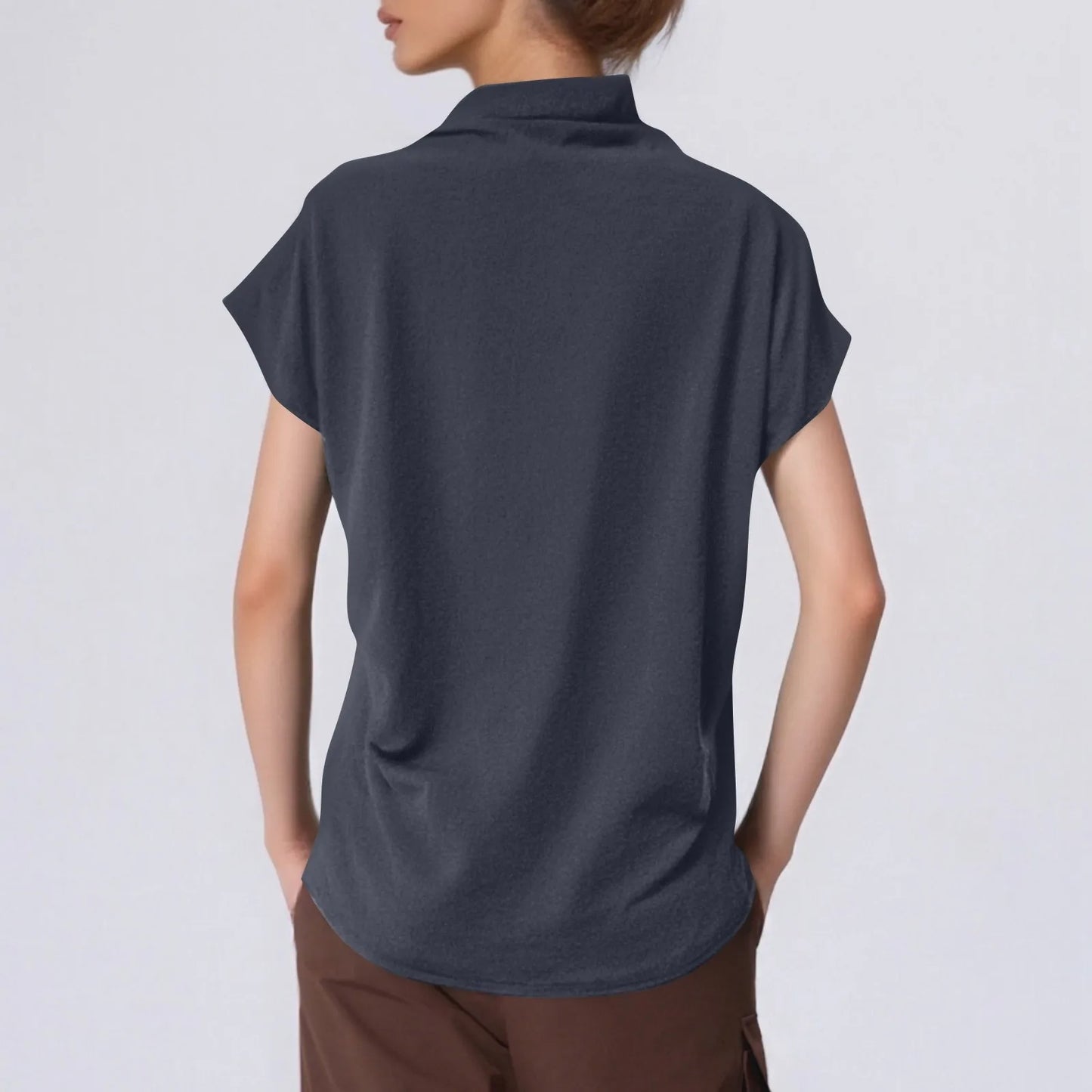 Soft Pleated Turtleneck Short Sleeve Top