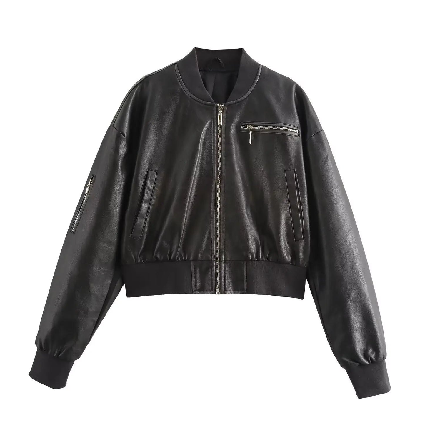 Vintage O-Neck Leather Jacket Rich Allure