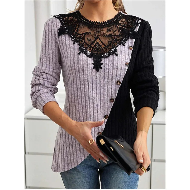Lace Echo Cross-Hem Knit Top