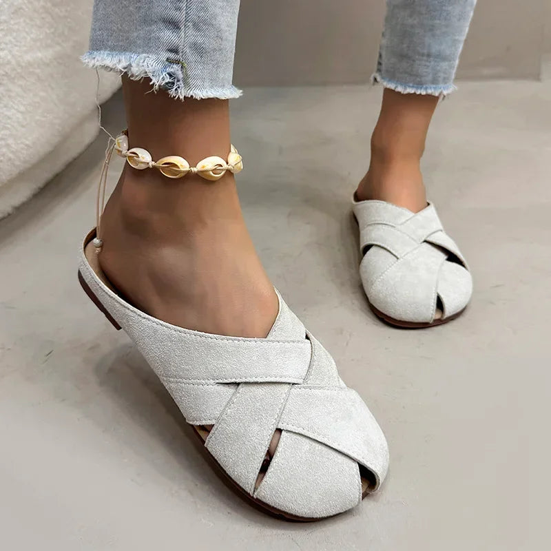 Retro Crossover Flat Mules for Women
