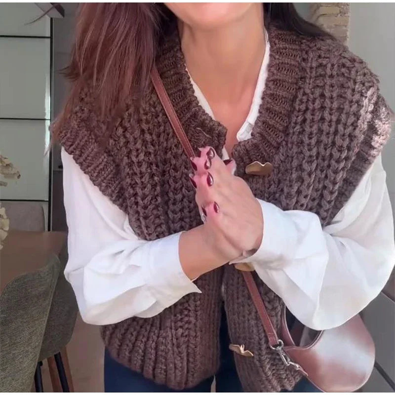 Cozy Chic Knitted Brown Vest
