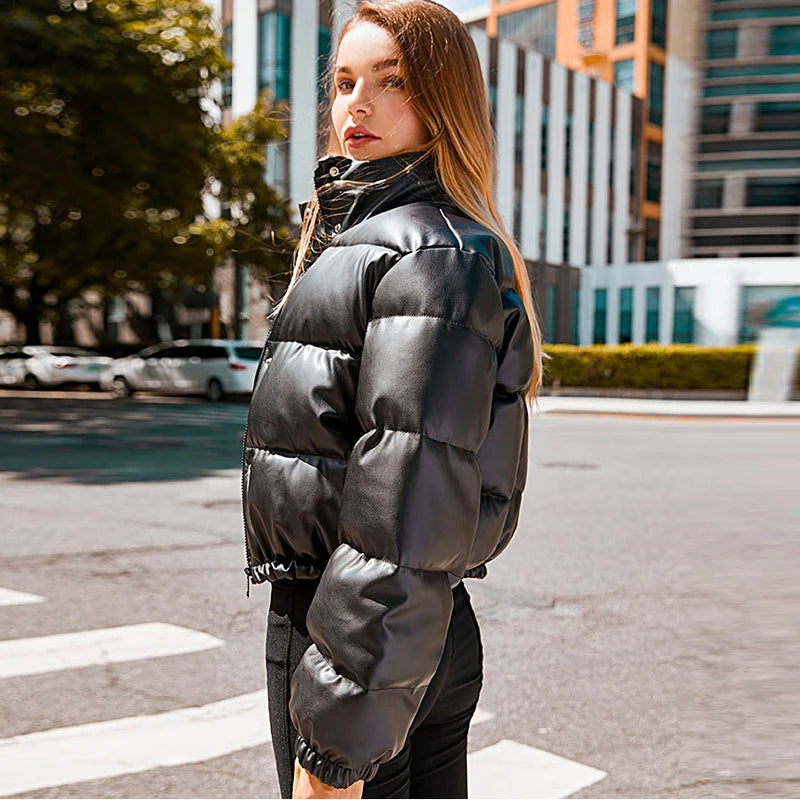 Luxe Frost Short PU Puffer Jacket