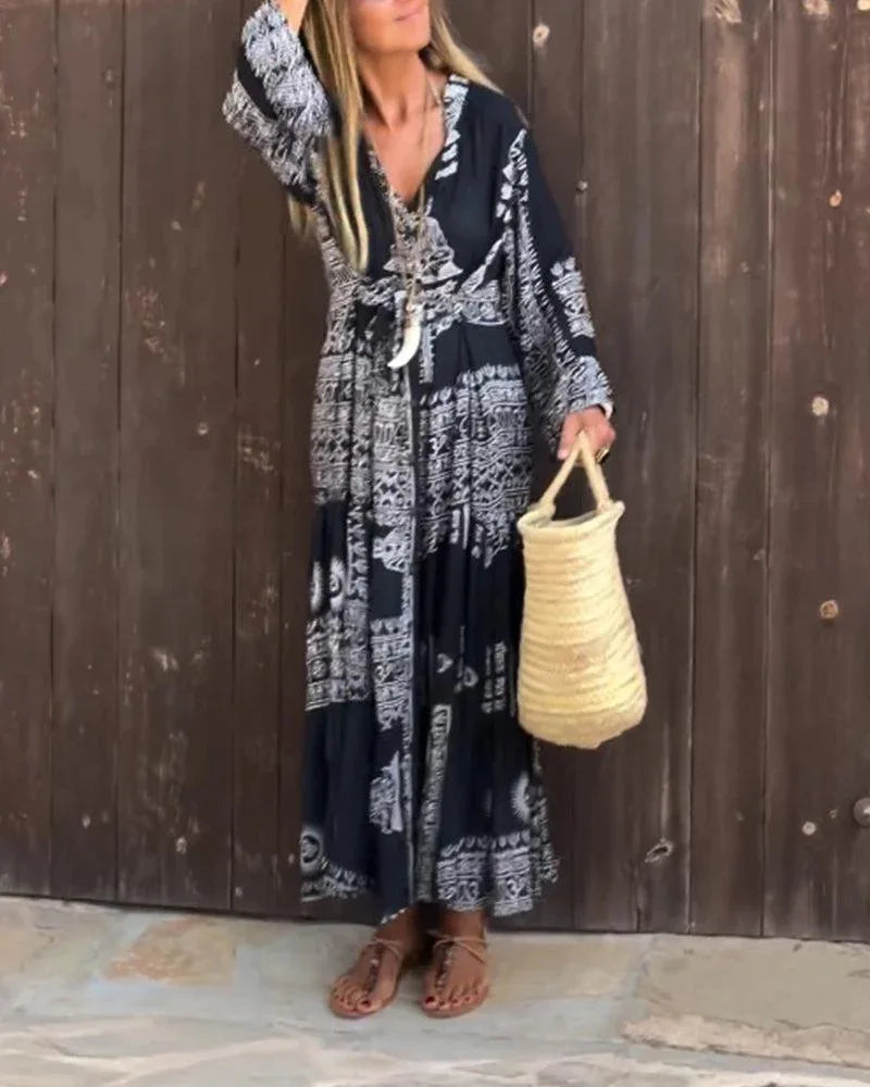 Boho Spirit Ethnic Print Maxi Dress