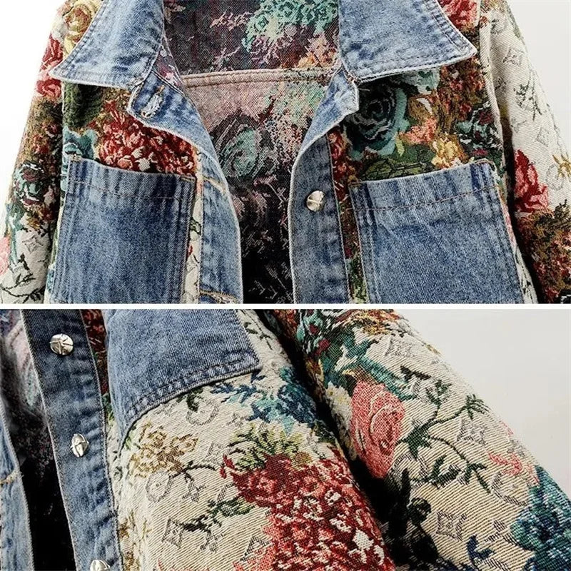 Lapel Luxe Spliced Denim Jacket Rich Allure