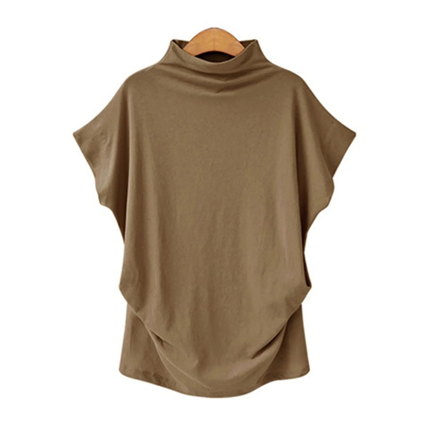 Soft Pleated Turtleneck Short Sleeve Top