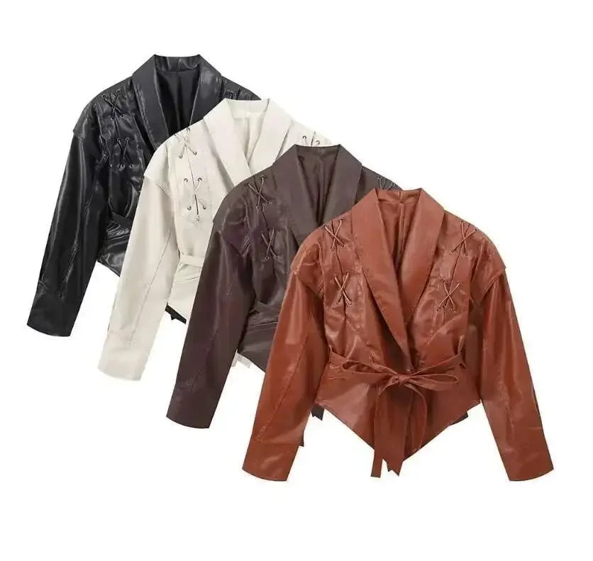 Lace-Up Faux Leather Jacket
