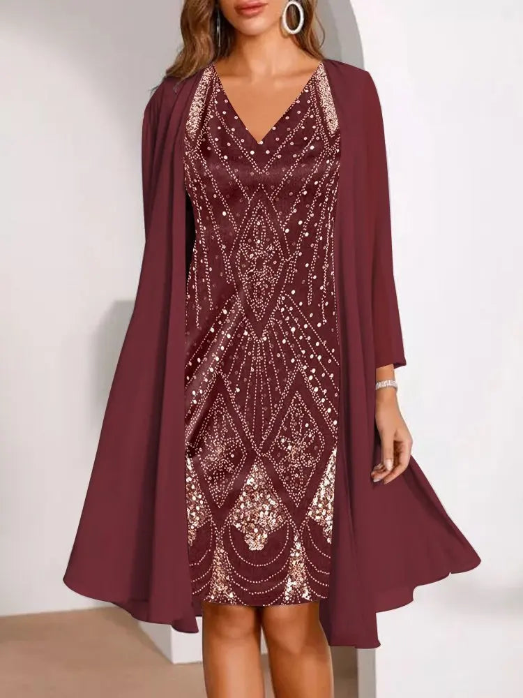 Vintage Elegance Chiffon Dress Set Rich Allure