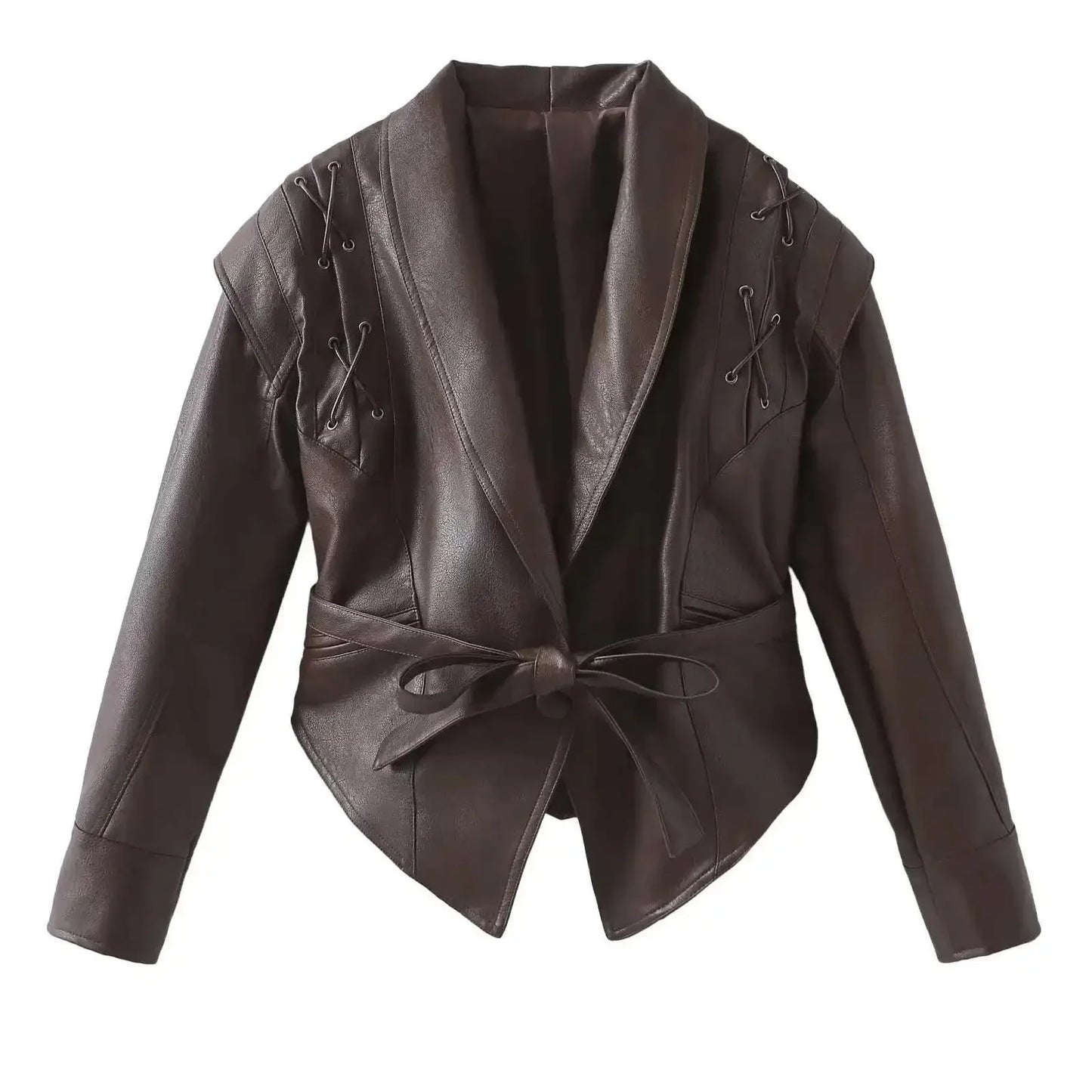 Lace-Up Faux Leather Jacket