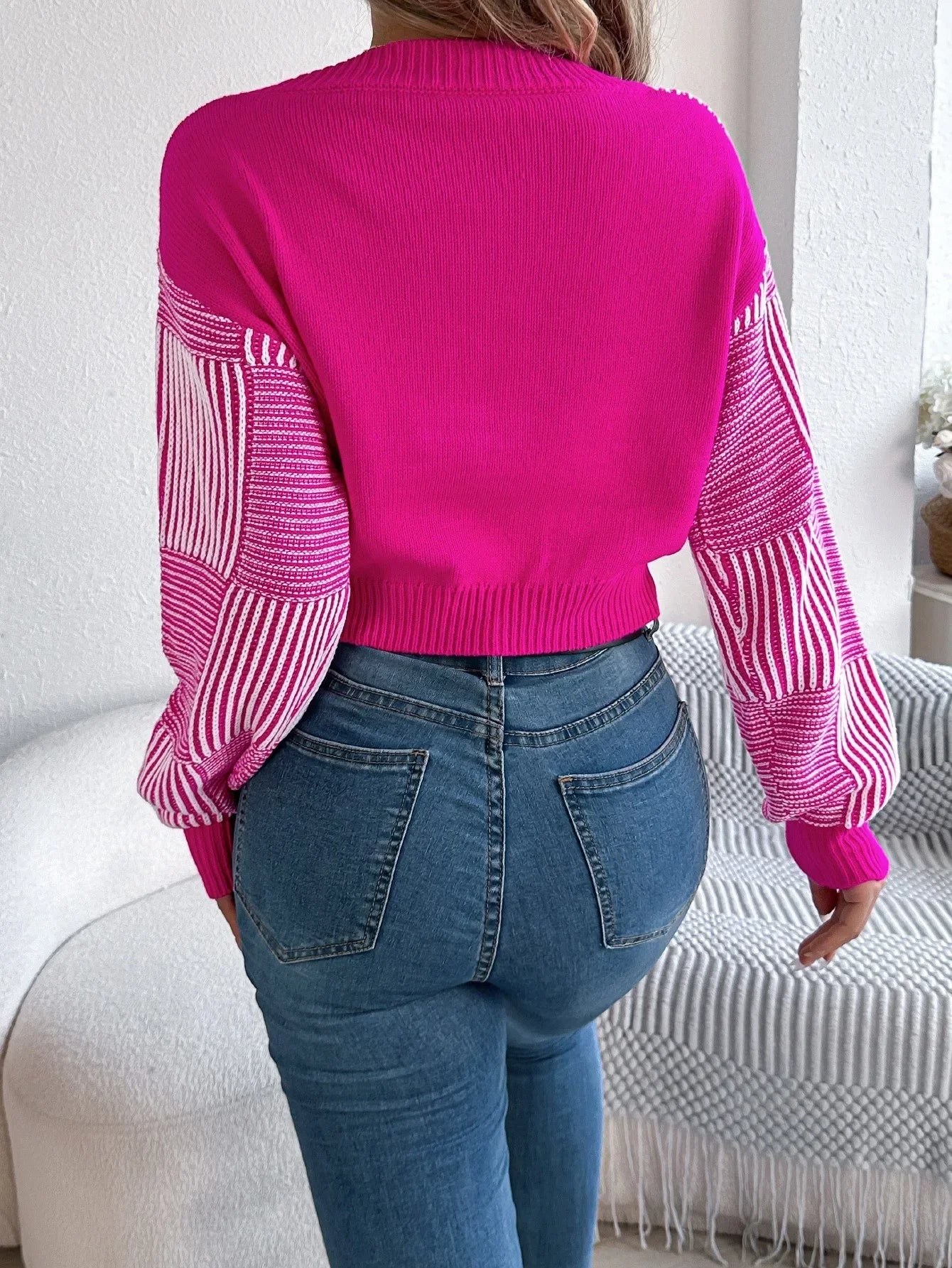 Striped Charm V-Neck Crop Sweater