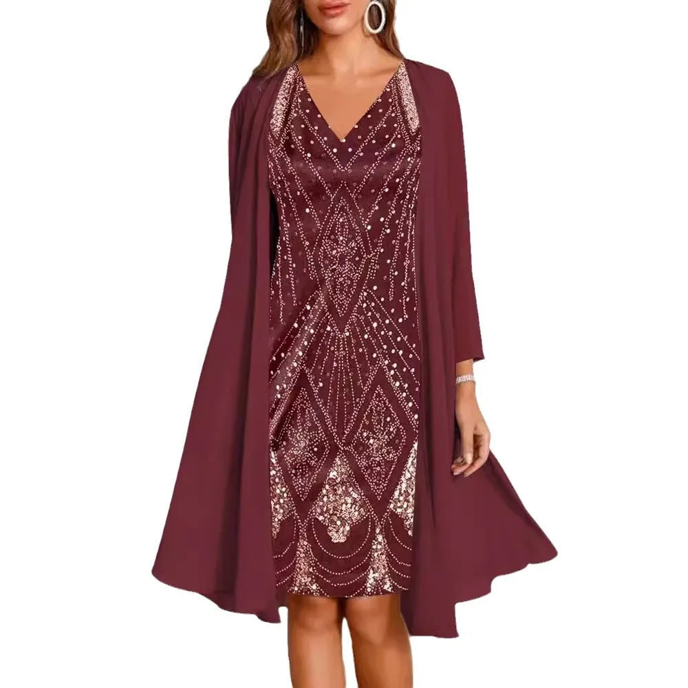 Vintage Elegance Chiffon Dress Set