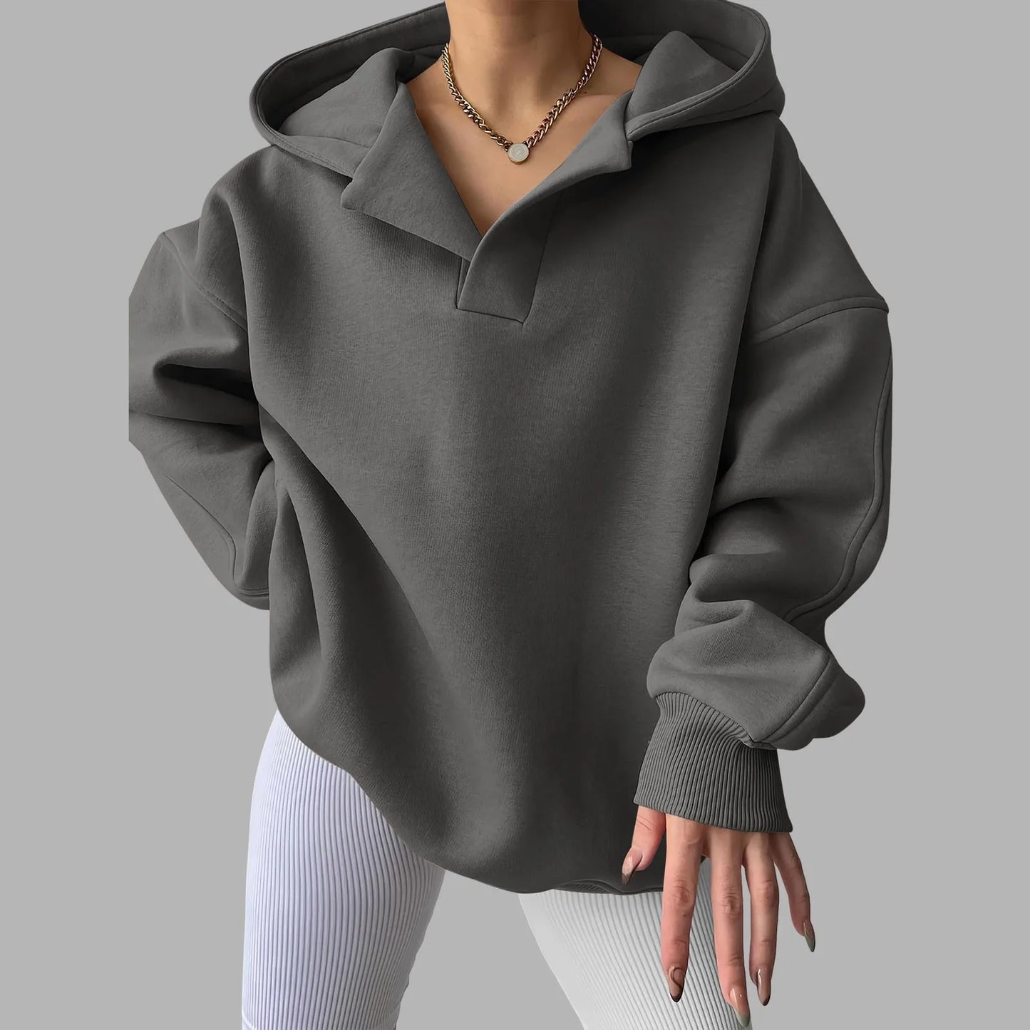 Oversized V-Neck Hoodie