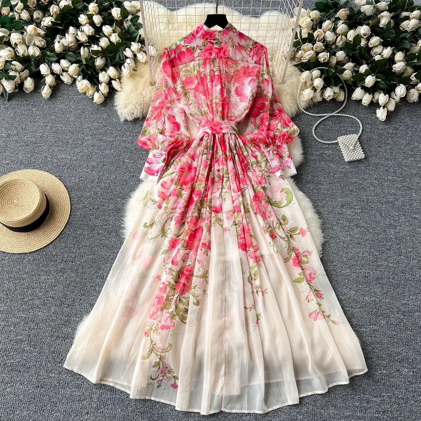 Silk Chiffon Floral A-Line Dress