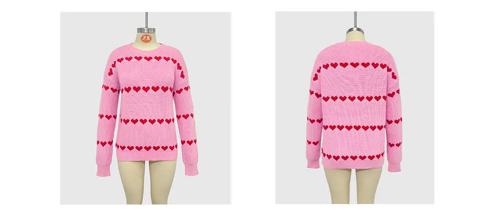 Cute Heart Print Knit Pullover Sweater