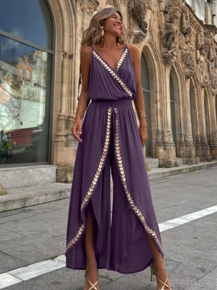 Golden Hour Elegance V-Neck Romper