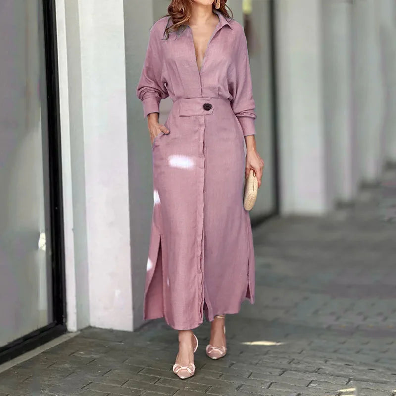 Autumn Grace V-Neck Shirt Dress