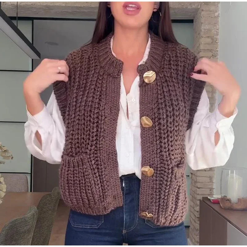 Cozy Chic Knitted Brown Vest