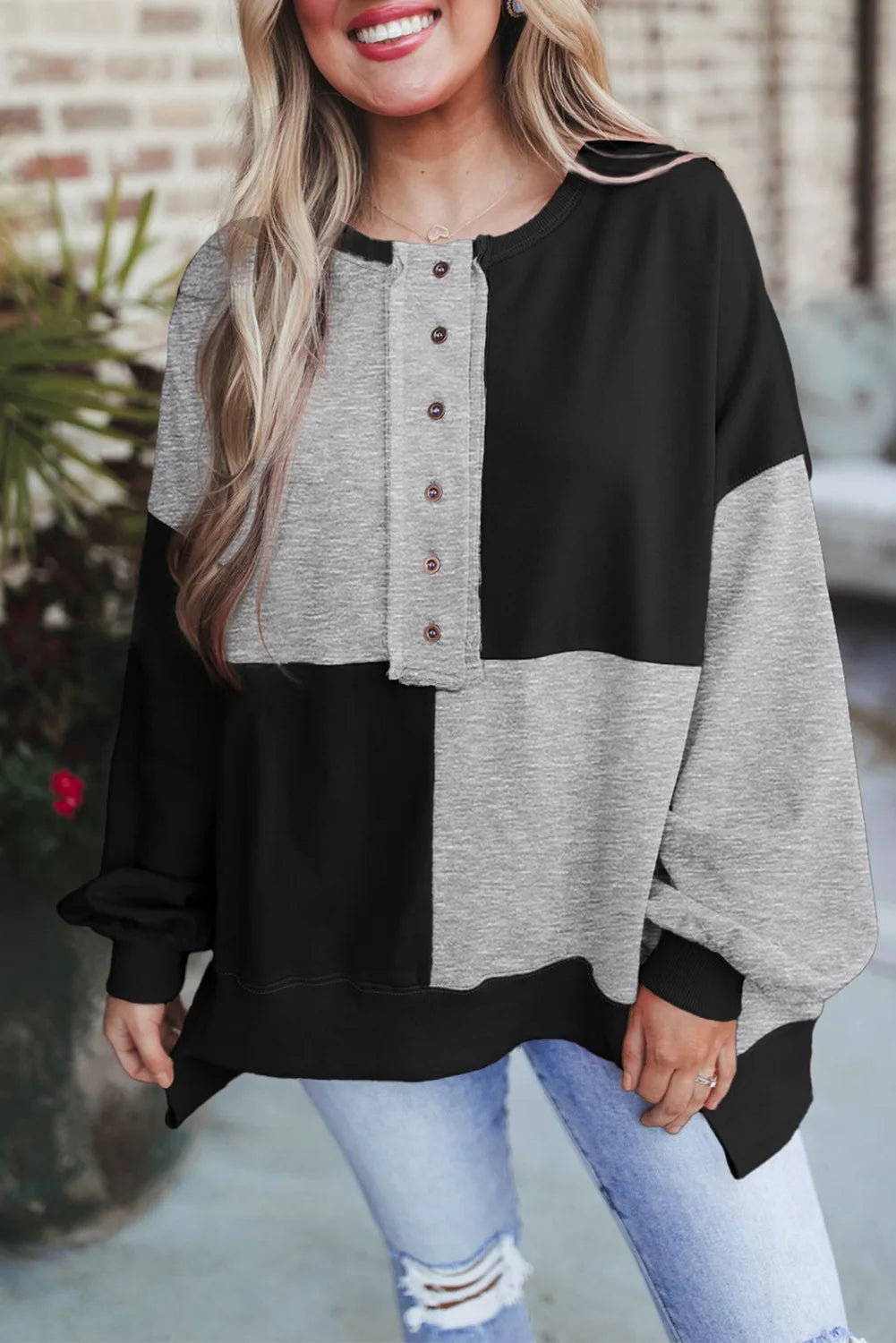 Trendy Contrast Buckle Sweatshirt