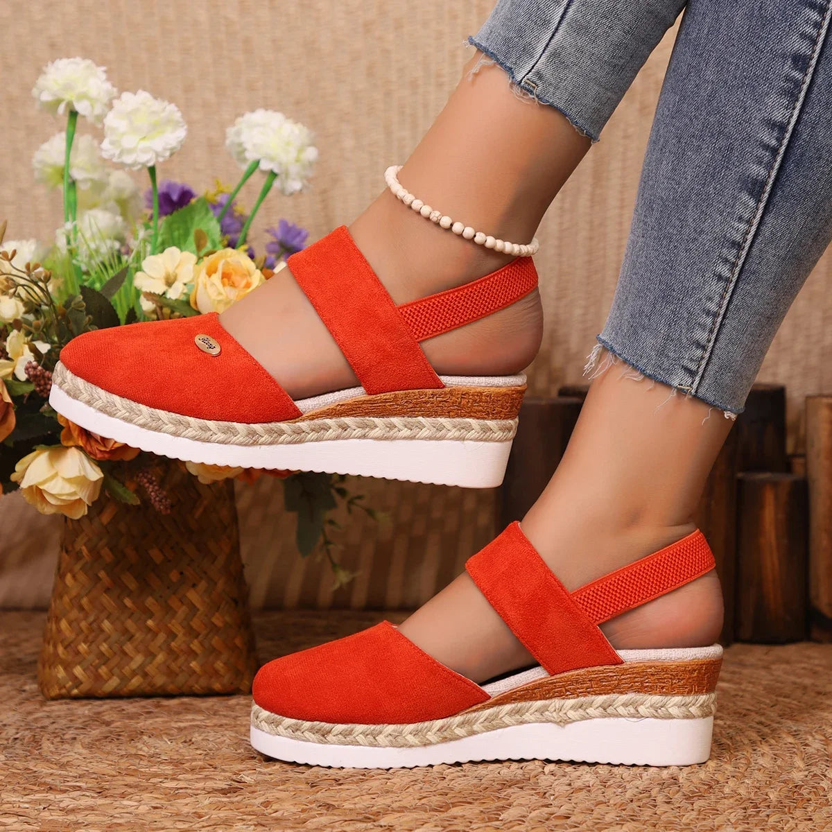Handmade Linen Wedge Sandals Rich Allure