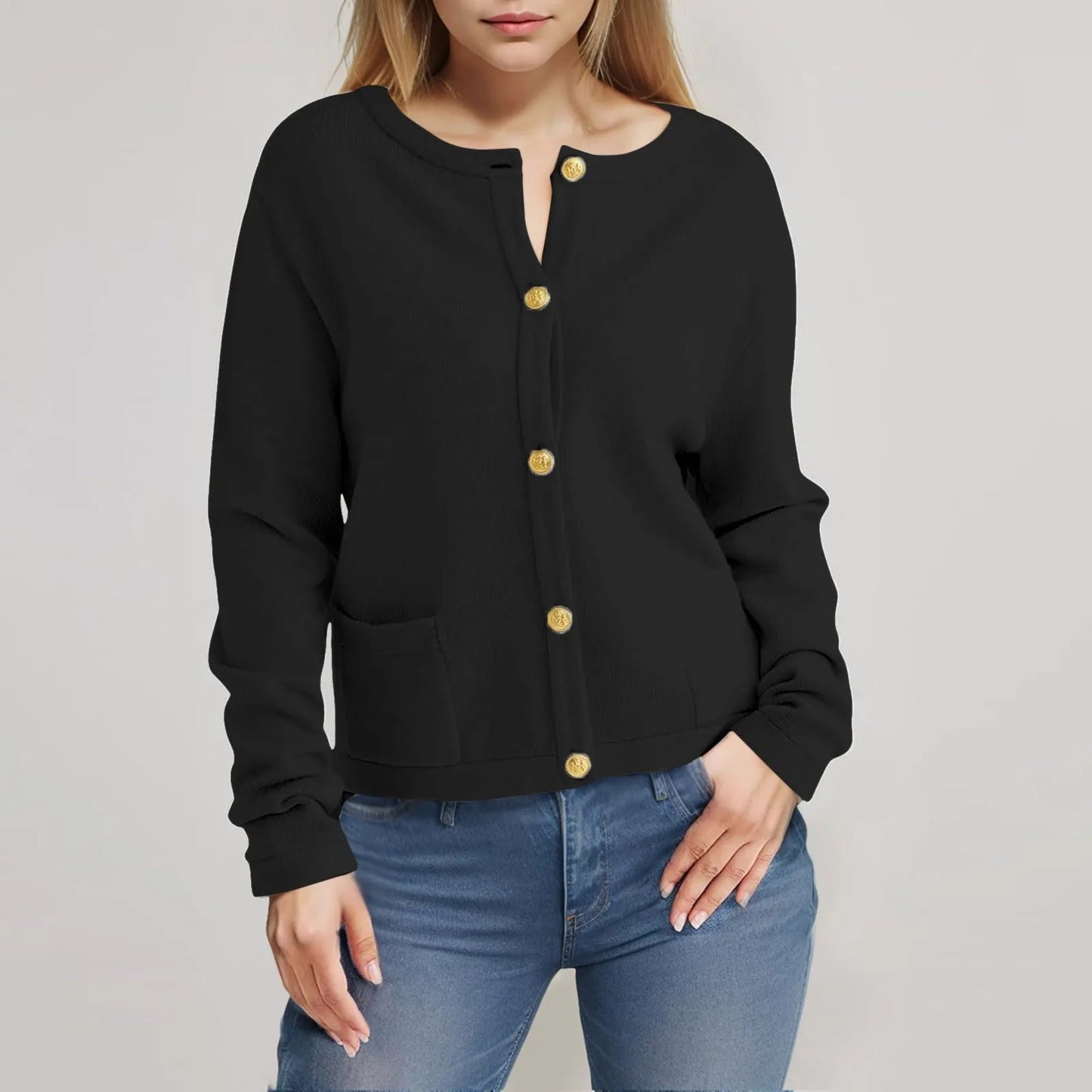 Cozy Button-Down Knit Cardigan Rich Allure
