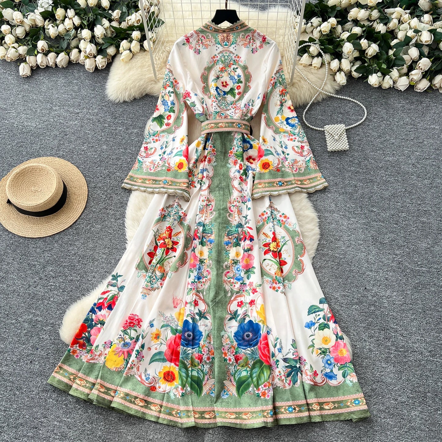 Royal Bloom Cinched Waist Maxi Dress