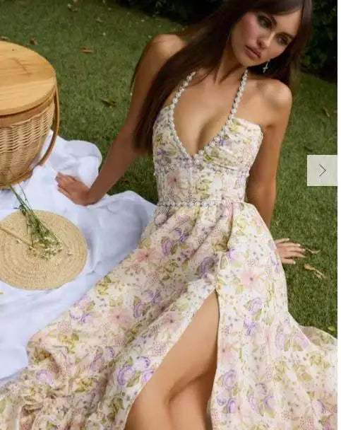 Floral Elegance Halter Maxi Dress
