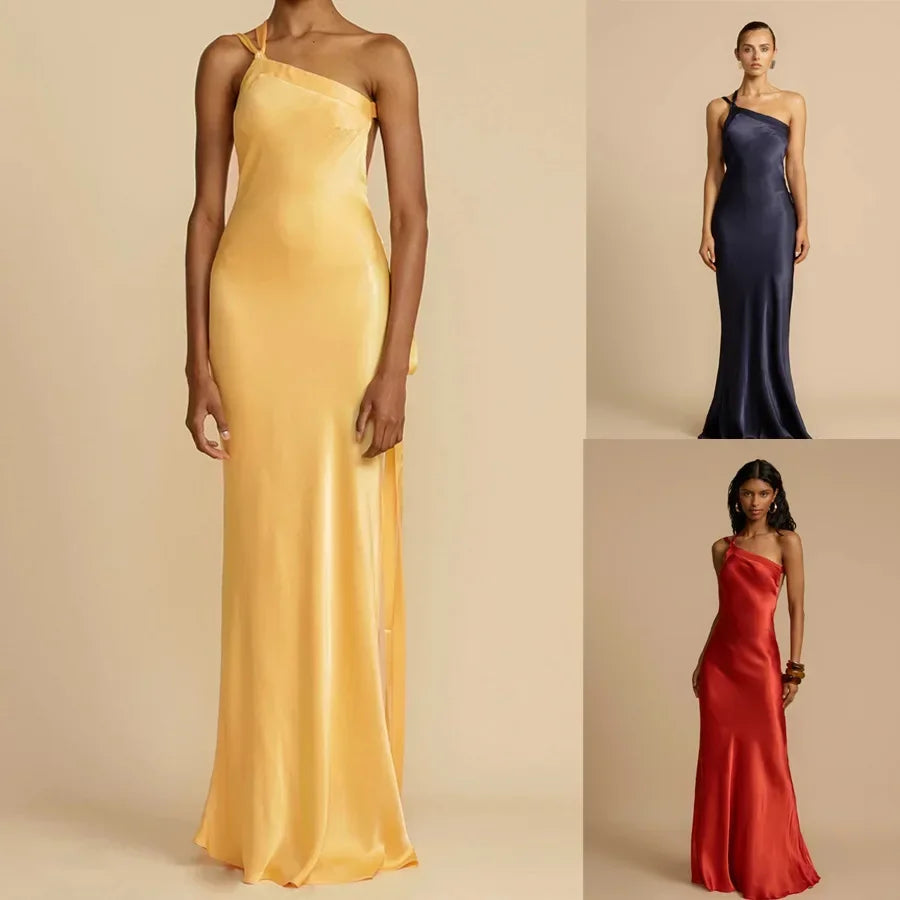 Crimson Allure One-Shoulder Maxi Dress
