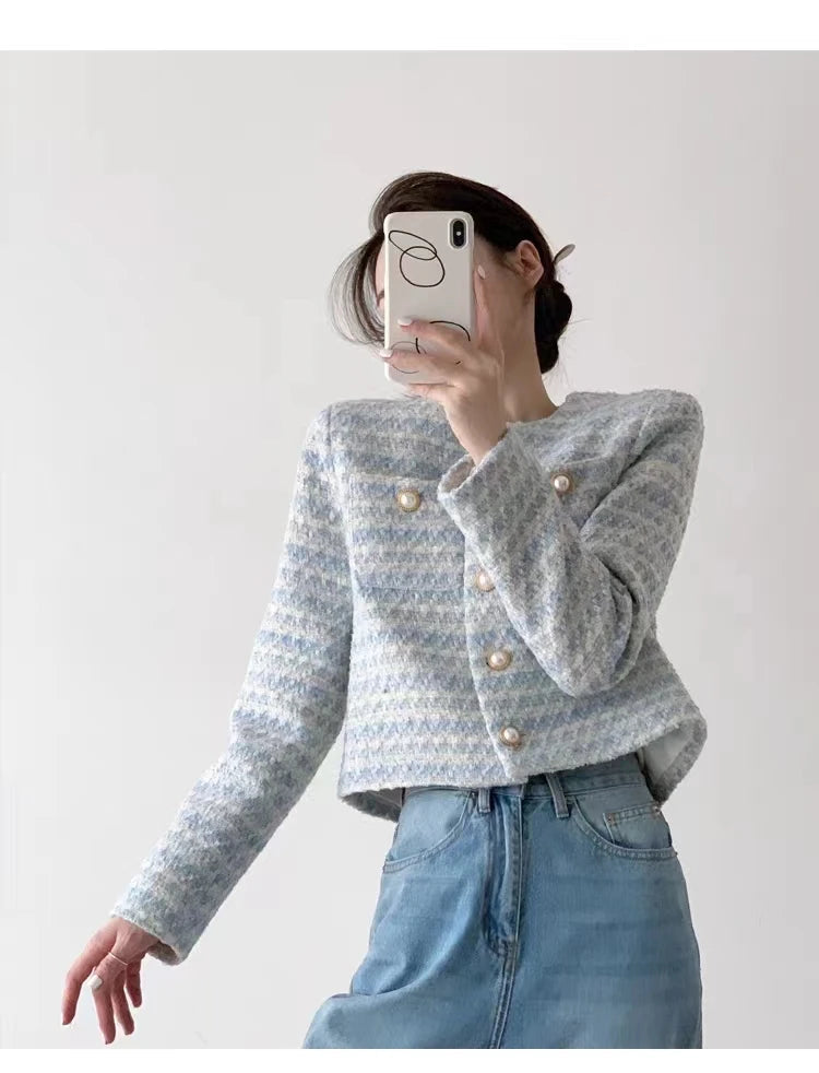 Elegant Tweed Short Coat Rich Allure