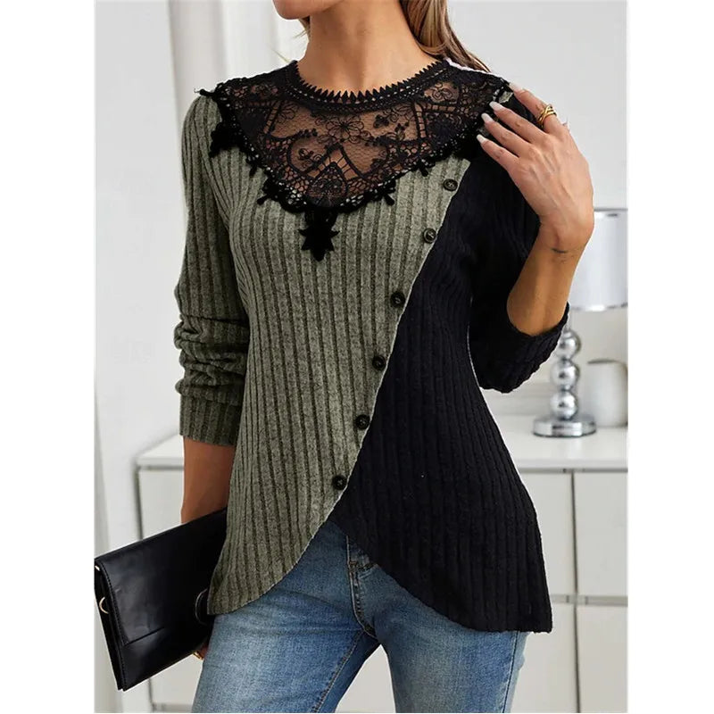 Lace Echo Cross-Hem Knit Top