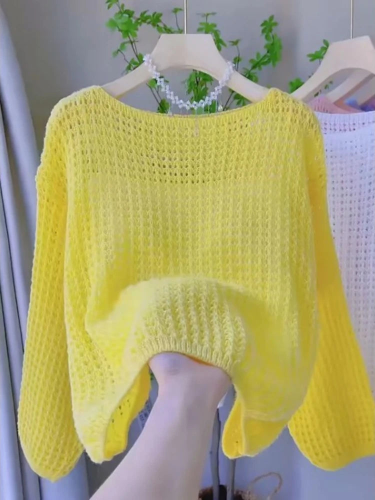 Thin Hollow Knit Cropped Sweater