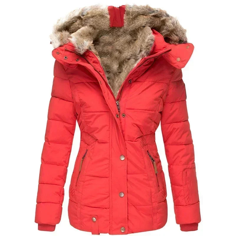 Women’s Hooded Cotton Coat — Slim Warm Fur Collar Jacket