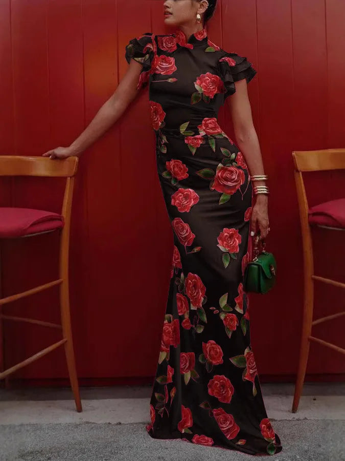 Rose Whimsy High Waist Dress Rich Allure