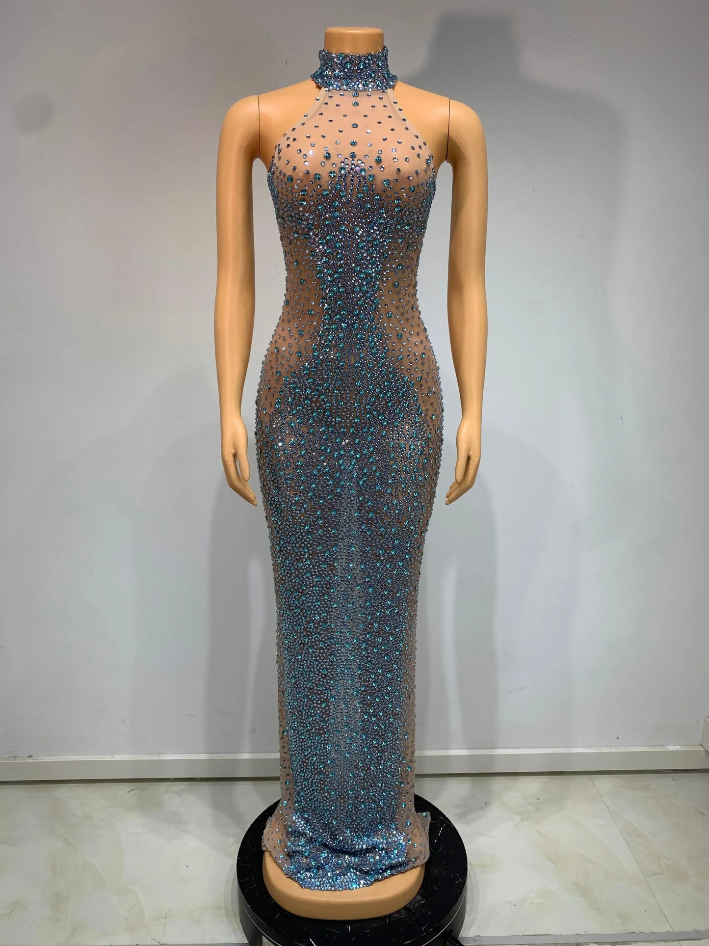 Diamond Drape Elegant Evening Gown Rich Allure