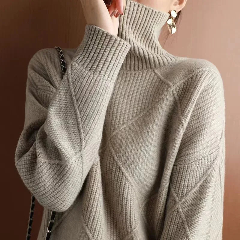 Loose Turtleneck Knit Pullover Top Rich Allure