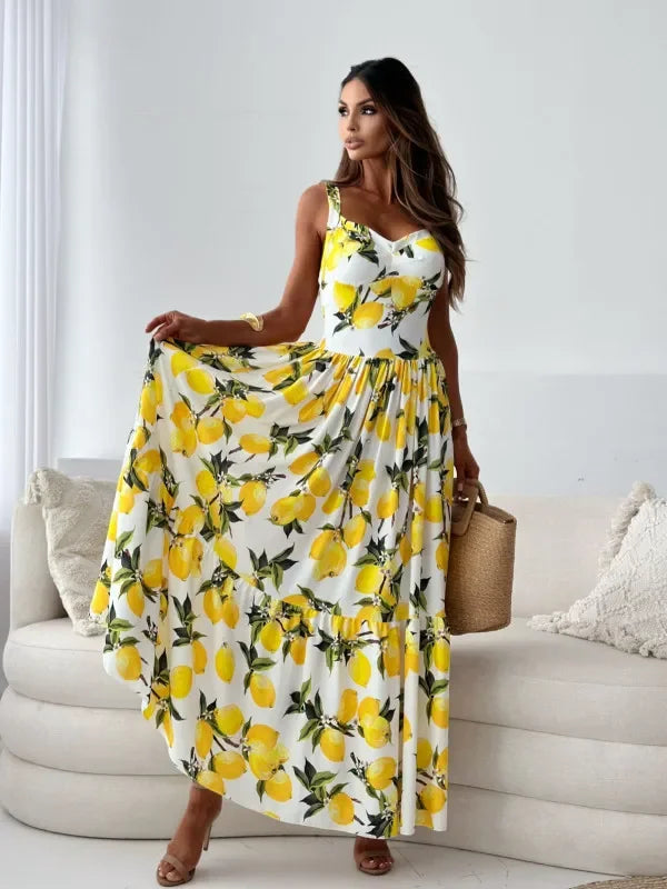 Lemon Print Maxi Dress