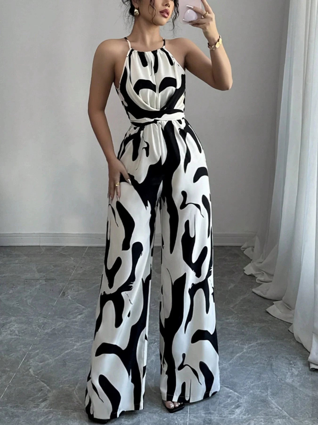 Bloom Muse Retro Halter Print Jumpsuit