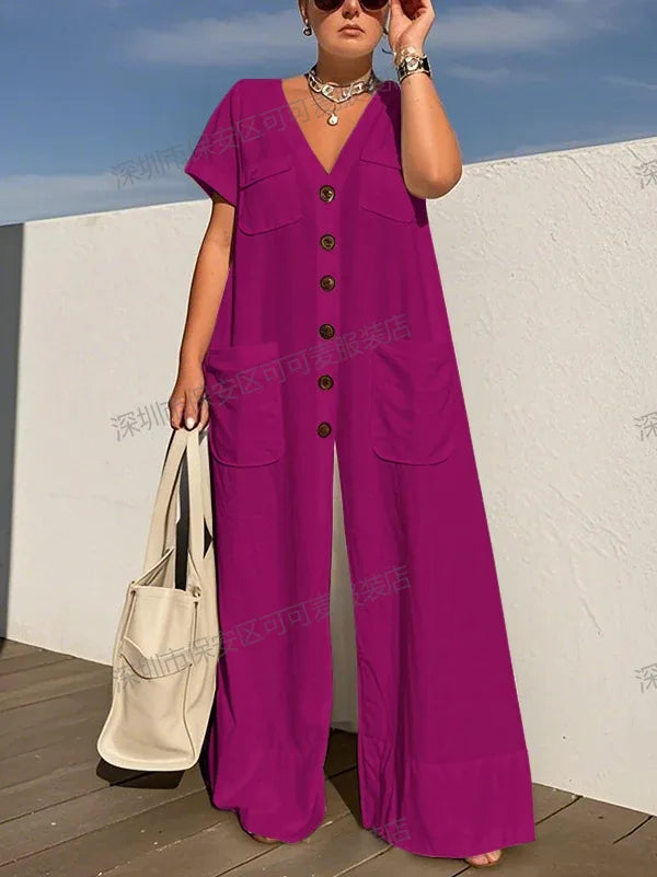 Effortless Edge V-Neck Jumpsuit Rich Allure