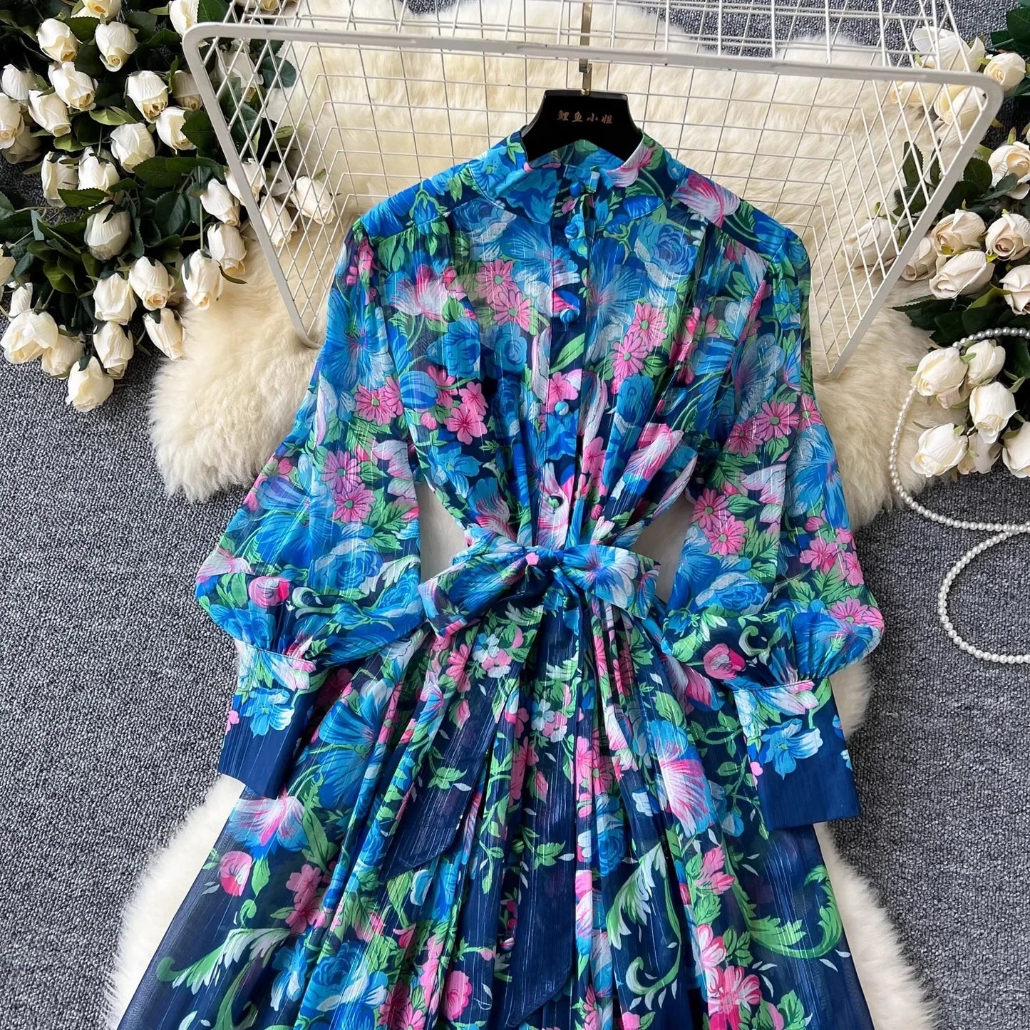 Silk Chiffon Floral A-Line Dress