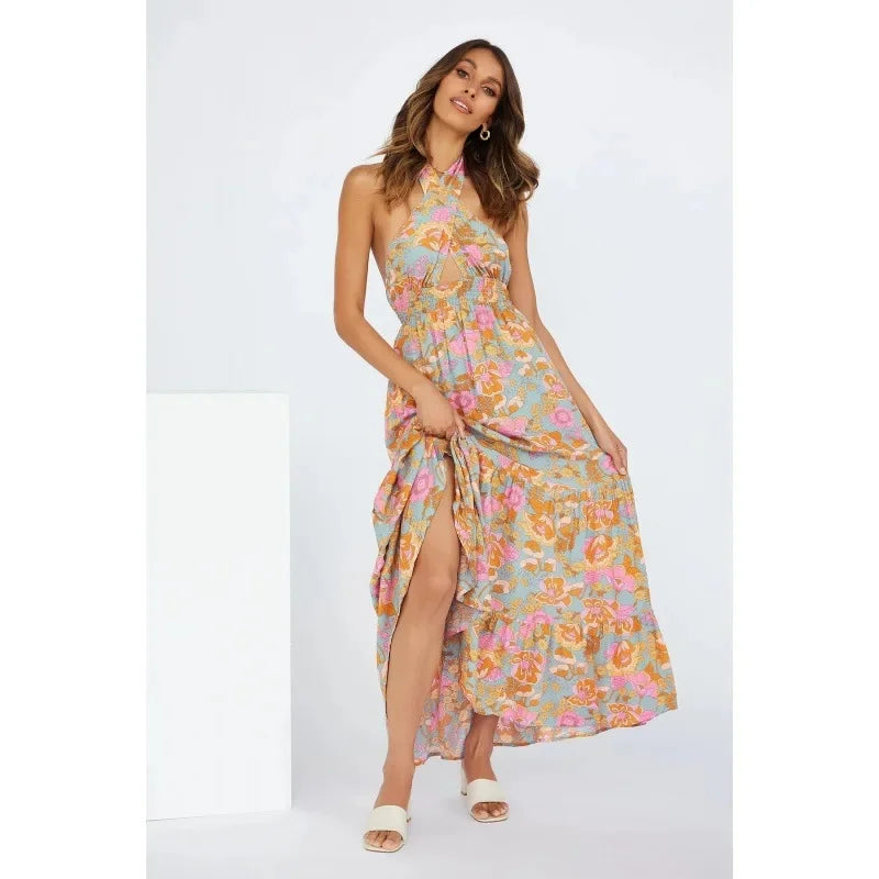 V-Neck Wrap Hollow Out Maxi Dress