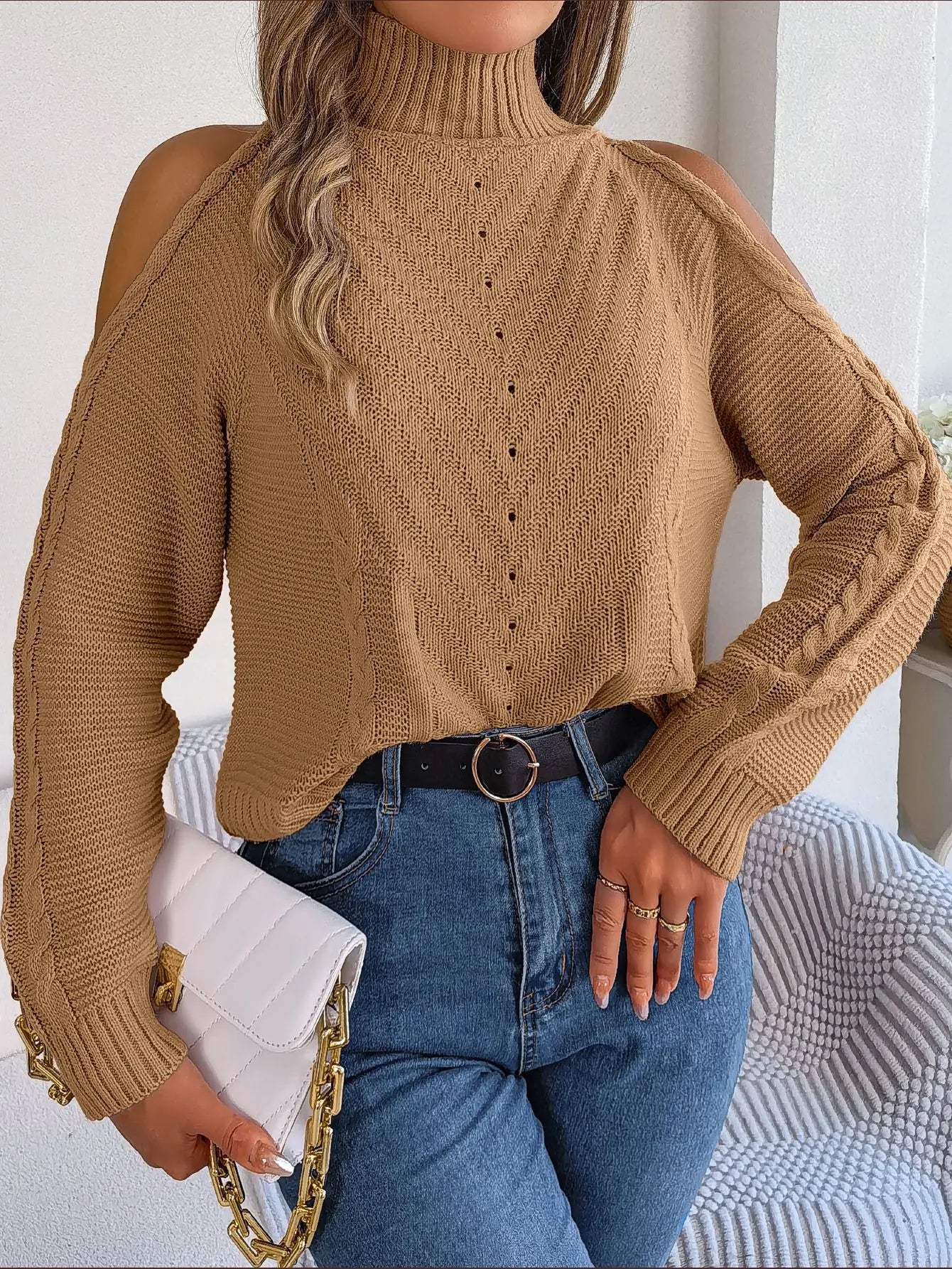 Chill Grace Turtleneck Cold Shoulder Sweater