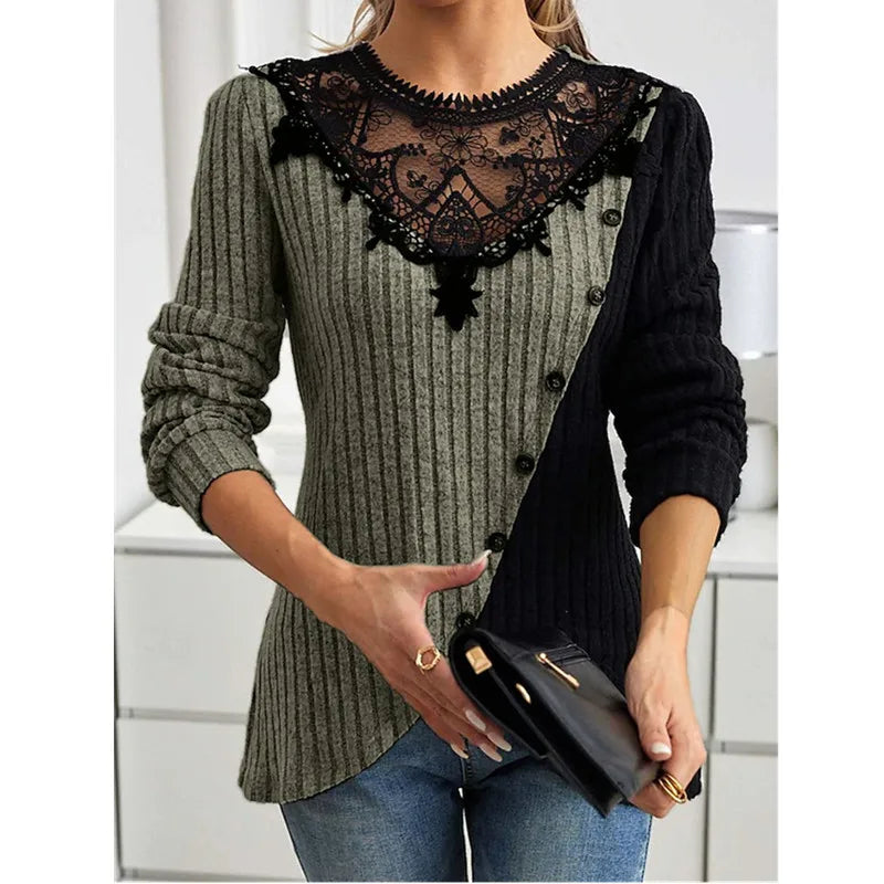 Lace Echo Cross-Hem Knit Top Rich Allure