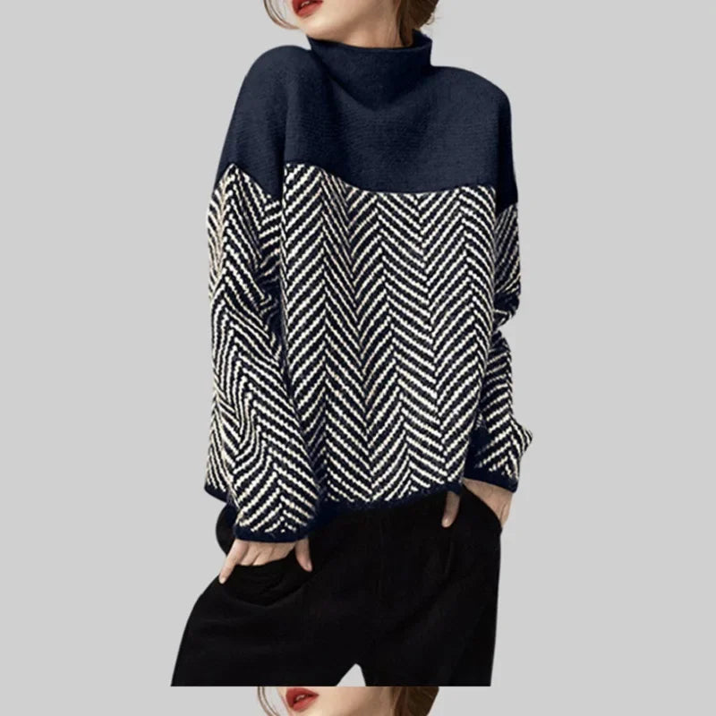 Cozy Hue Contrast Turtleneck Sweater