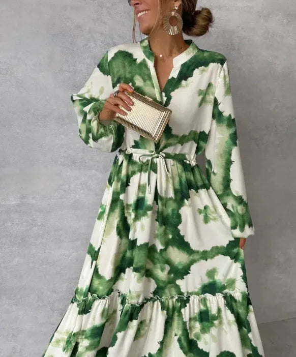 Floral Grace V-Neck A-Line Dress Rich Allure