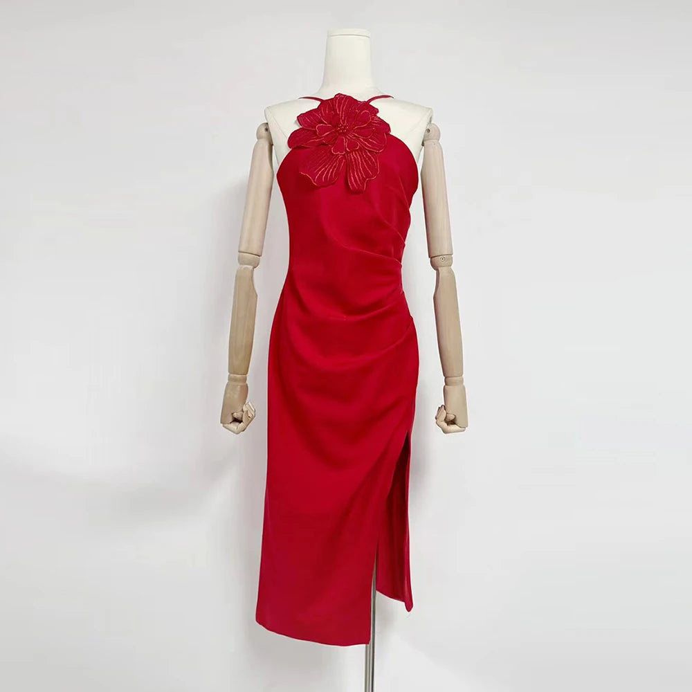 Petal Grace 3D Floral Midi Dress Rich Allure