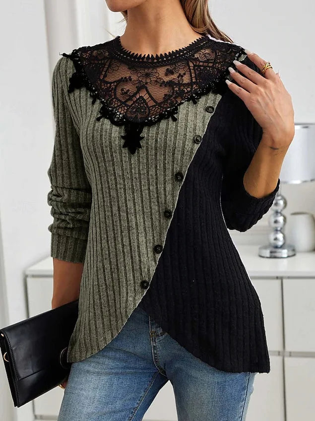 Lace Echo Cross-Hem Knit Top