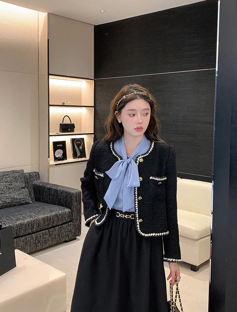 Cropped Tweed Blazer Jacket