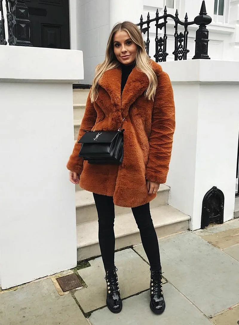 PlushLuxe Long Lapel Fur Coat