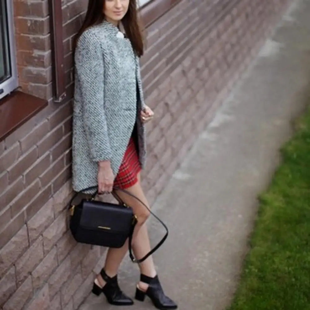 Slim Fit Plaid Woolen Coat