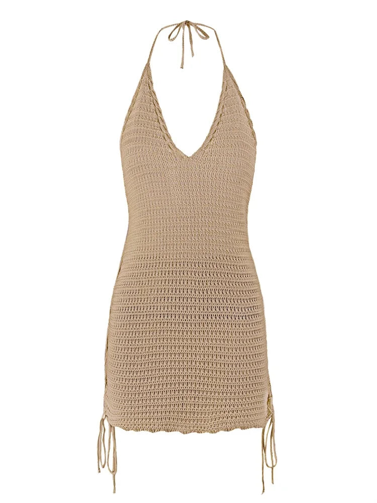 Knit Halter Cross-Strap Mini Dress
