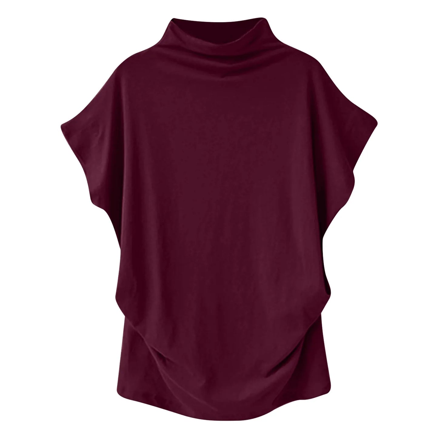 Soft Pleated Turtleneck Short Sleeve Top