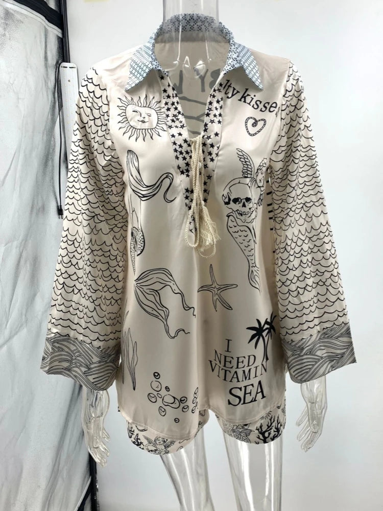 Graffiti Print Tassel Short Set